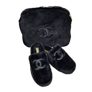 Chanel Mouton Slippers With Pouch G45984 BK 37C Sandals Shearling